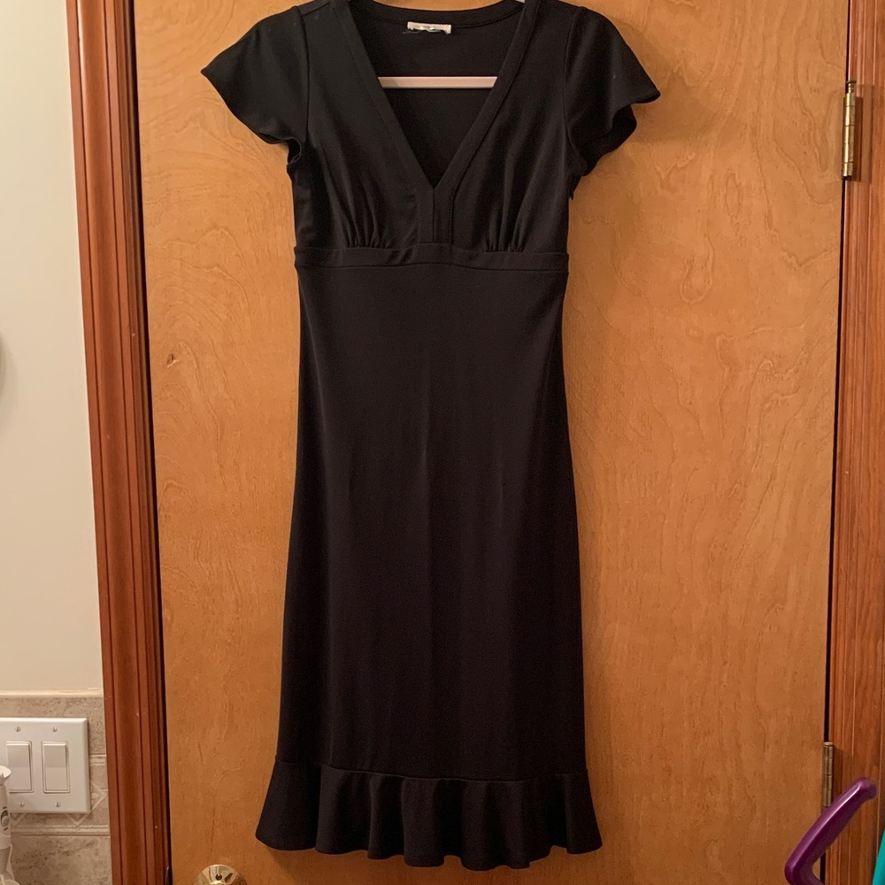 LOFT Elegant Black Midi Dress with Ruffle Hem